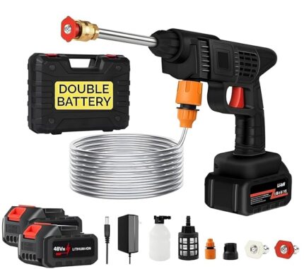 SHAYONAM (Double Battery.) Cordless Portable Wireless Pressure Washer Gun 48V 12000mAh High Pressure Water Gun for Car Wash and Bike Cleaning with Adjustable Nozzle and 5M Hose Pipe/*-