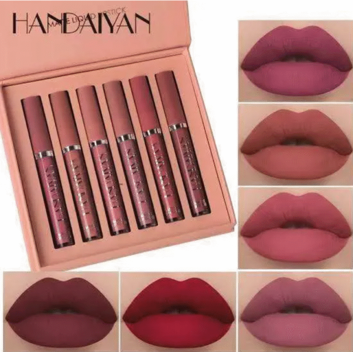 HANDAIYAN 6 Colors Long Lasting Velvet Lips Tint Liquid Lipsticks Waterproof Non-Stick Cup Lipgloss Gift Set (A)