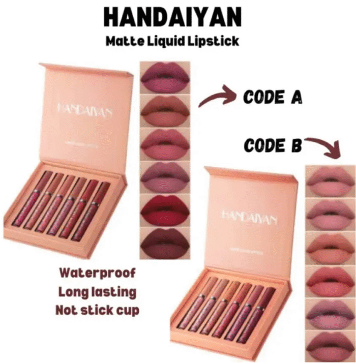 HANDAIYAN 6 Colors Long Lasting Velvet Lips Tint Liquid Lipsticks Waterproof Non-Stick Cup Lipgloss Gift Set (A) - Image 3